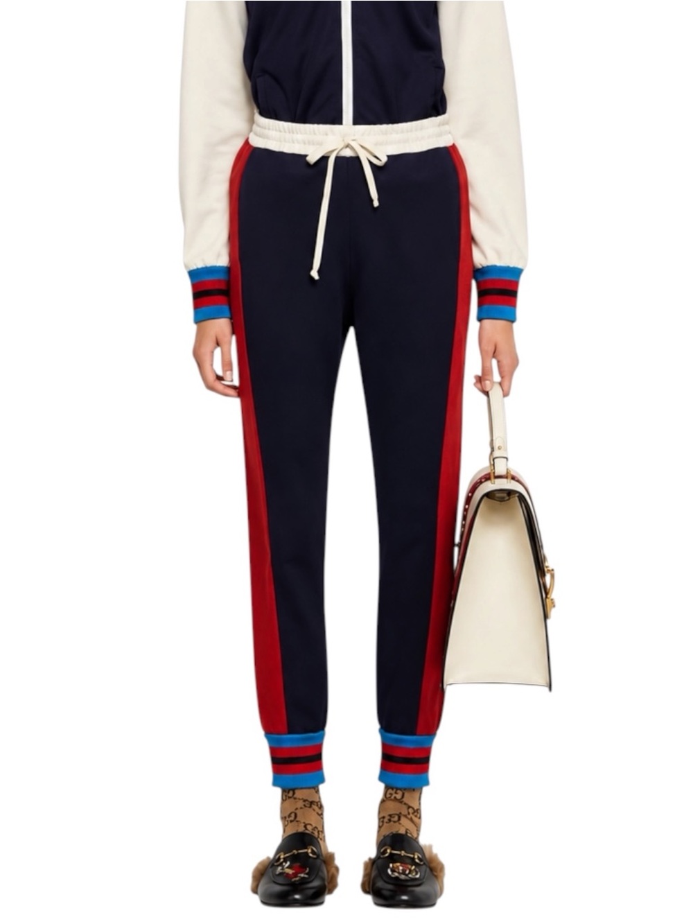 GUCCI Striped Jersey Track Pants Navy Red XS